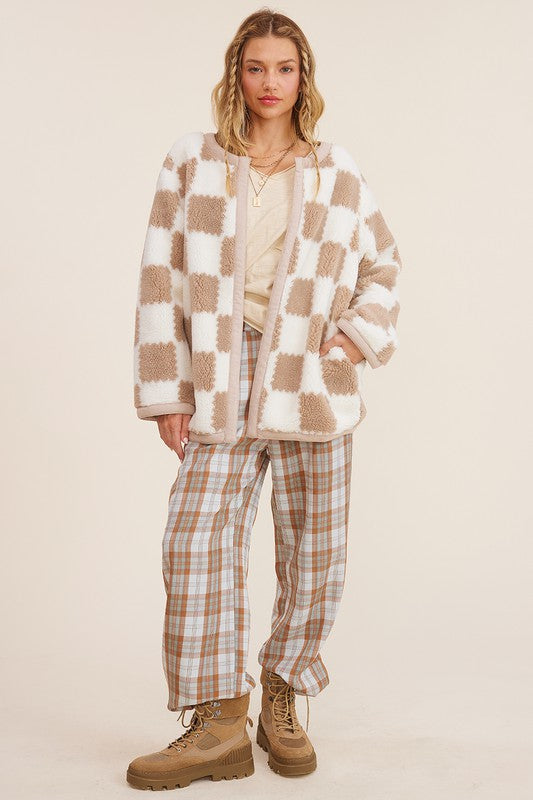 Joey Sherpa Gingham Jacket - Taupe